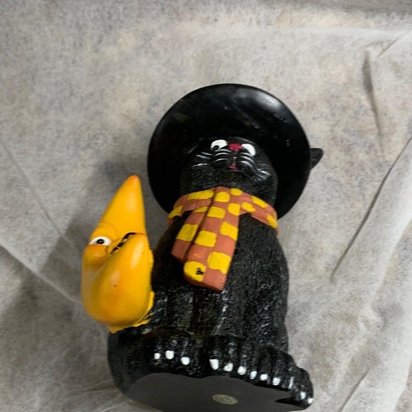 Vintage Black Cat  Ceramic Candle Holder  Figurine with Orange/Yellow Accents - Picture 12 of 16
